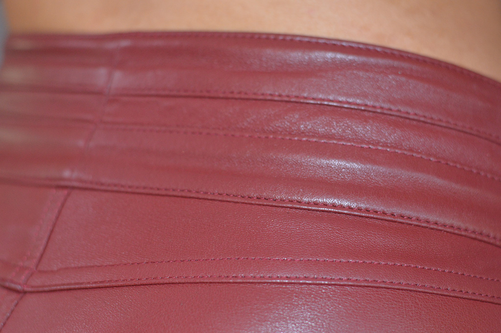 Red nappa leather close-up